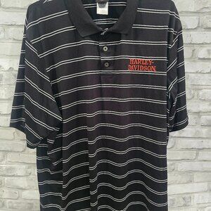 Men Harley Davidson Shirt 3XL Black Striped Polo‎ Short Sleeve Richmond VA
